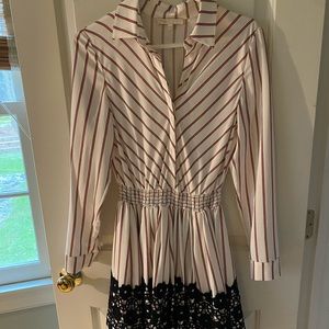 Maje white and red stripped dress with blue lace